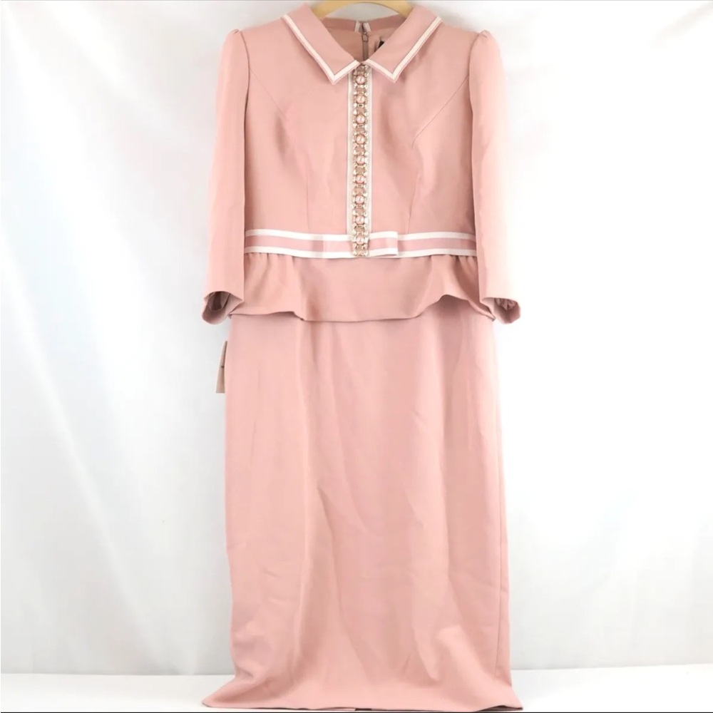 Jenny Packham Pink Greta Peplum Waist Midi Dress With Crystal -UK Size 14,US 10